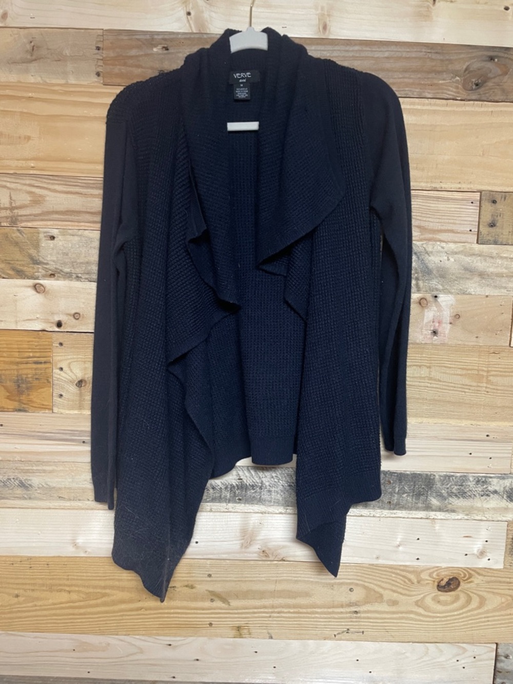 Verve Ami size Medium Navy Color Draped Open-Front Soft Cozy Stretchy Cardigan